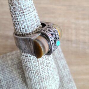 Sterling silver ring with Tiger eye stone and Turquoise.